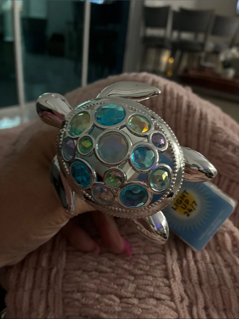 Bath & Body Works Silver Turtle Wall Decor with Blue and Iridescent Gems l